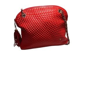 Bally Vintage Quilted Leather Tassel Shoulder Bag Red Gold Chain Italy GUC